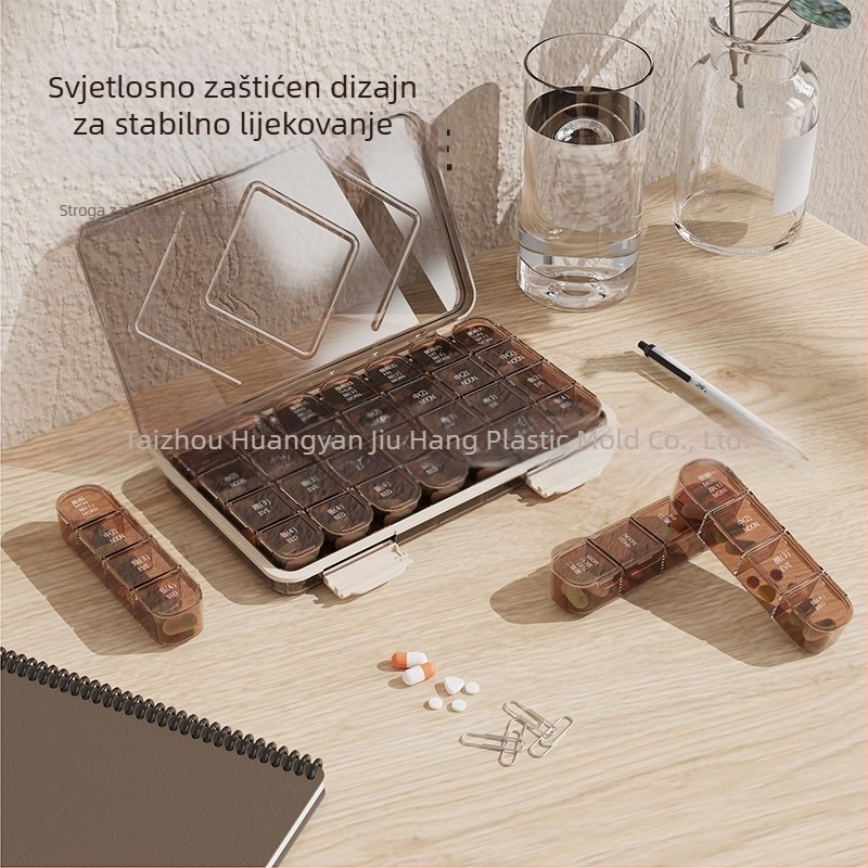 Kutija za tablete, pravokutnog oblika, 21 odjeljaka, kapacitet 1 L, PP plastika