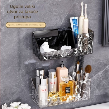Zidni plastični stalak za pohranu s drenažnom kutijom – bez bušenja, 1 razina, višestruka primjena za kupaonicu/make-up
