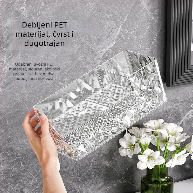 Zidni plastični stalak za pohranu s drenažnom kutijom – bez bušenja, 1 razina, višestruka primjena za kupaonicu/make-up