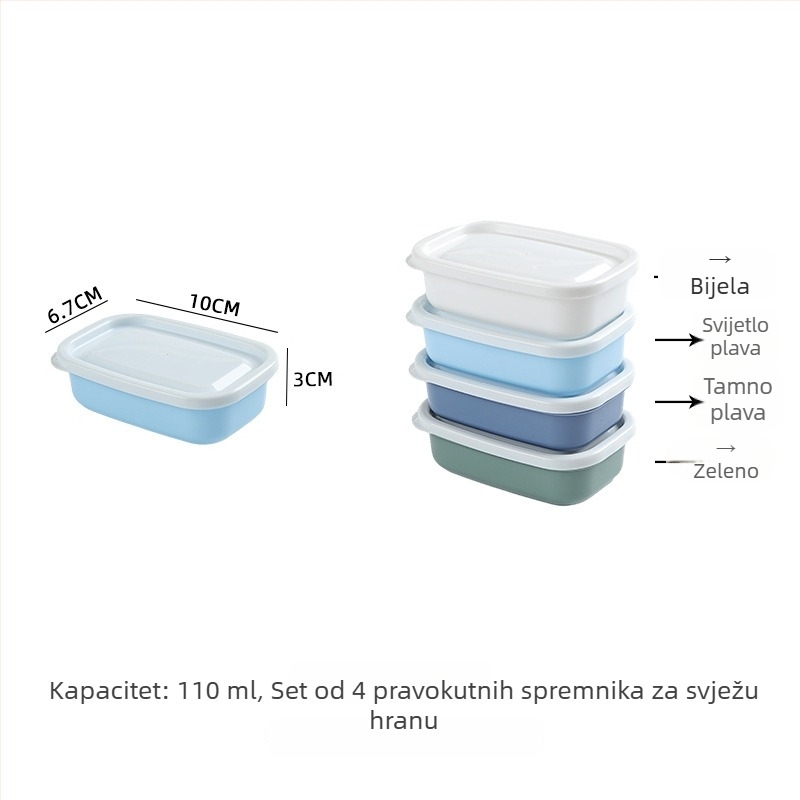 Četverodijelni plastični kvadratni set kutija za čuvanje hrane, mikrovalna kompatibilnost, kapacitet 301-500 ml