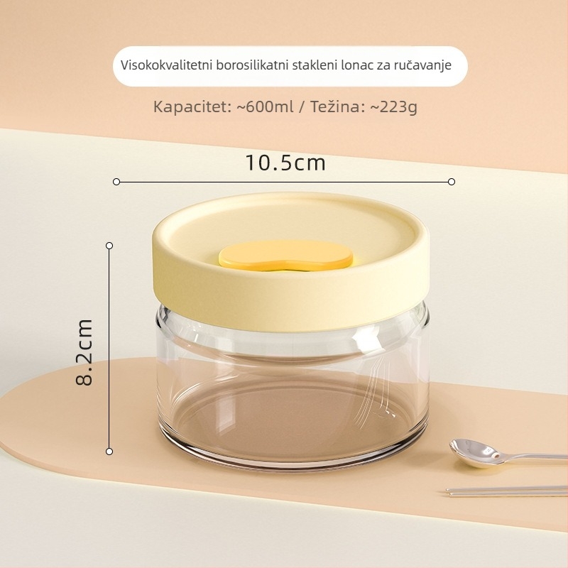 Staklena kutija za ručak, staklo visoke borosilikatne kvalitete, mikrovalna sigurnost, kapacitet 501–800 ml, hermetički poklopac