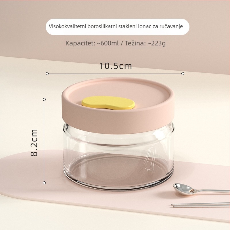 Staklena kutija za ručak, staklo visoke borosilikatne kvalitete, mikrovalna sigurnost, kapacitet 501–800 ml, hermetički poklopac
