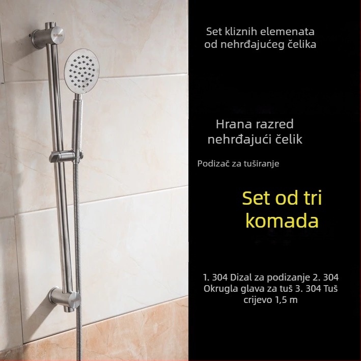 Držač za tuš od nehrđajućeg čelika 304 s podesivim podiznim dijelom i fiksnim nosačem, funkcija kiše
