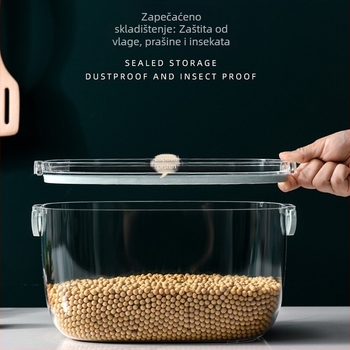 Kutija za skladištenje riže, PS materijal, kapacitet 9-10 L, zatvara se, otporna na vlagu i štetnike, moderni minimalistički dizajn