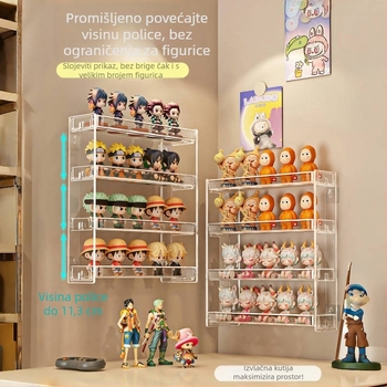 Zidni stalak za blind box lutke, model 888-3, plastika, sklopivi, mogućnost prilagodbe i tiskanje logotipa