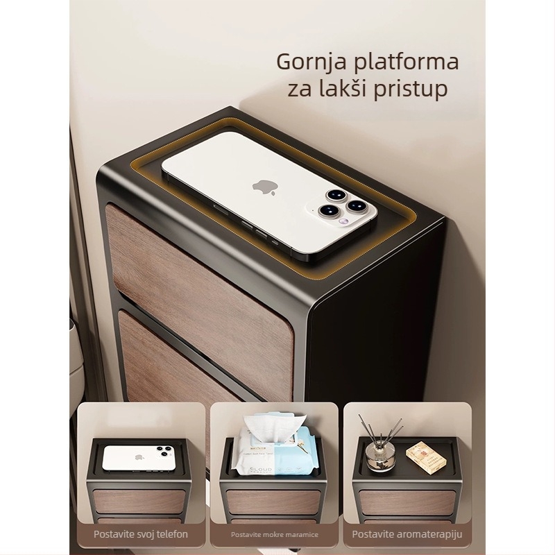 Zidna dvostruka kutija za toaletni papir s drvenim uzorkom, konstrukcija od ugljične čelika + ABS, montaža bez bušenja, vodootporna i višefunkcionalna.