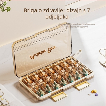 Ofl8820 prenosna kutija za tablete, plast PP+ABS, zatvoren poklopac s pretincima, podijeljeni dizajn, preklopni poklopac