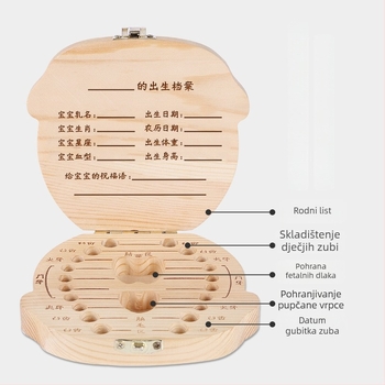 Dječja drvena kutija za pohranu zuba – kutija za mliječne zube, memorijska kutija za uzrast 4–6 godina, drvena igračka do 14 godina