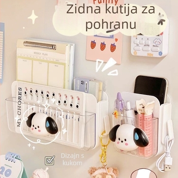 Japanski stil zidni organizator za pohranu, montaža bez bušenja, plastični, 1 razina, za kabeli i školski pribor