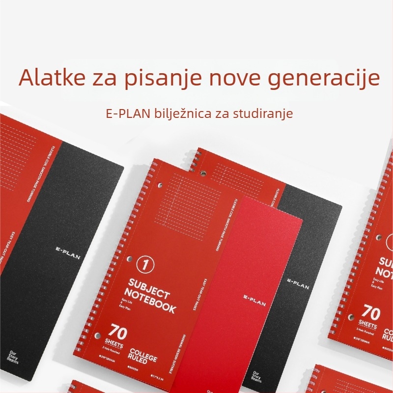 Bilježnica s tri rupe i mekim spiralom za pripremu ispita, perforirane stranice, 70 stranica, papir 80 g/m²