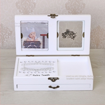 Drvena kutija za uspomene bebe: otisci ruku i stopala, mliječni zubi i kosa, sa zodijakom