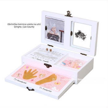 Drvena kutija za uspomene bebe: otisci ruku i stopala, mliječni zubi i kosa, sa zodijakom