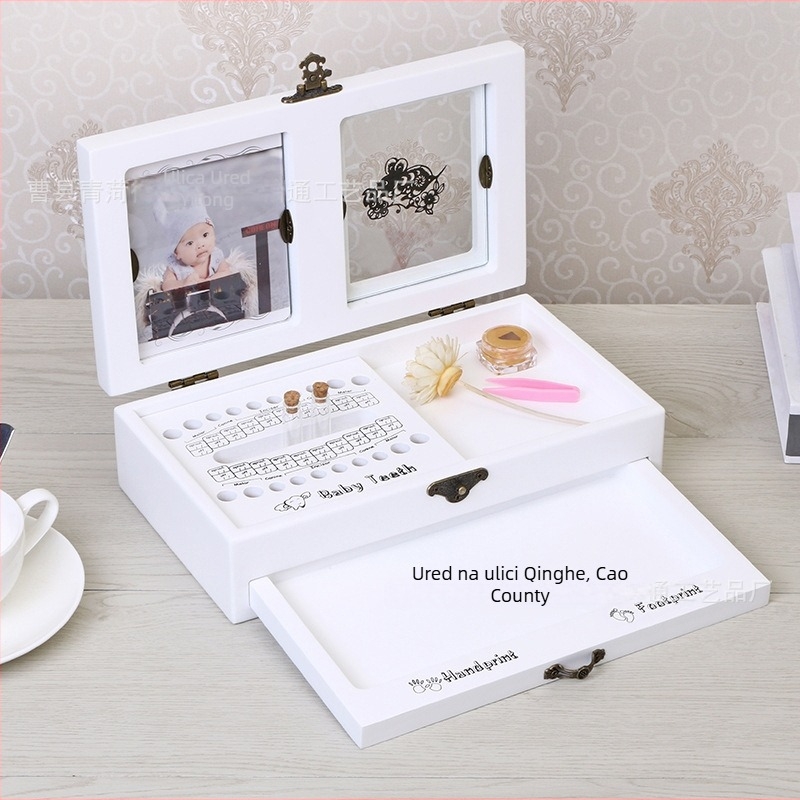 Drvena kutija za uspomene bebe: otisci ruku i stopala, mliječni zubi i kosa, sa zodijakom