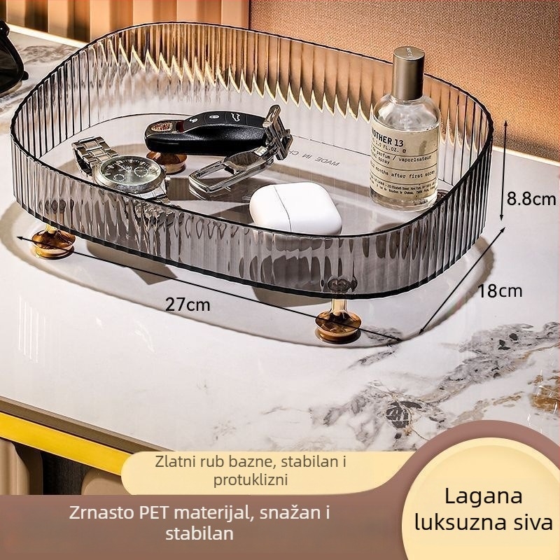 Stolna kutija za pohranu s odjeljcima za kozmetiku i nakit, PET plastika, dva odjeljka.