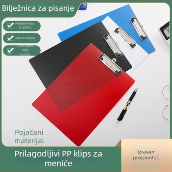 Plastični clipboard s glatkim stegom, ravni zatvarač 10 cm, debljina ploče 1,6 mm, tiskano logo