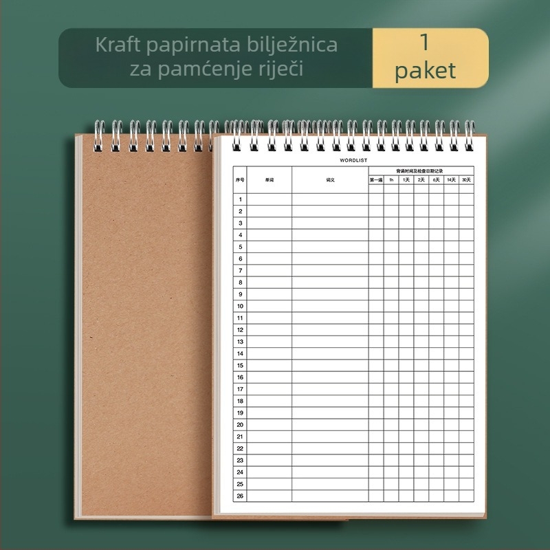 Notes za engleski vokabular – spiralno povezivanje, papirnata korica, tekstualni materijal: drveni celulozni pulpa, 80 g papir