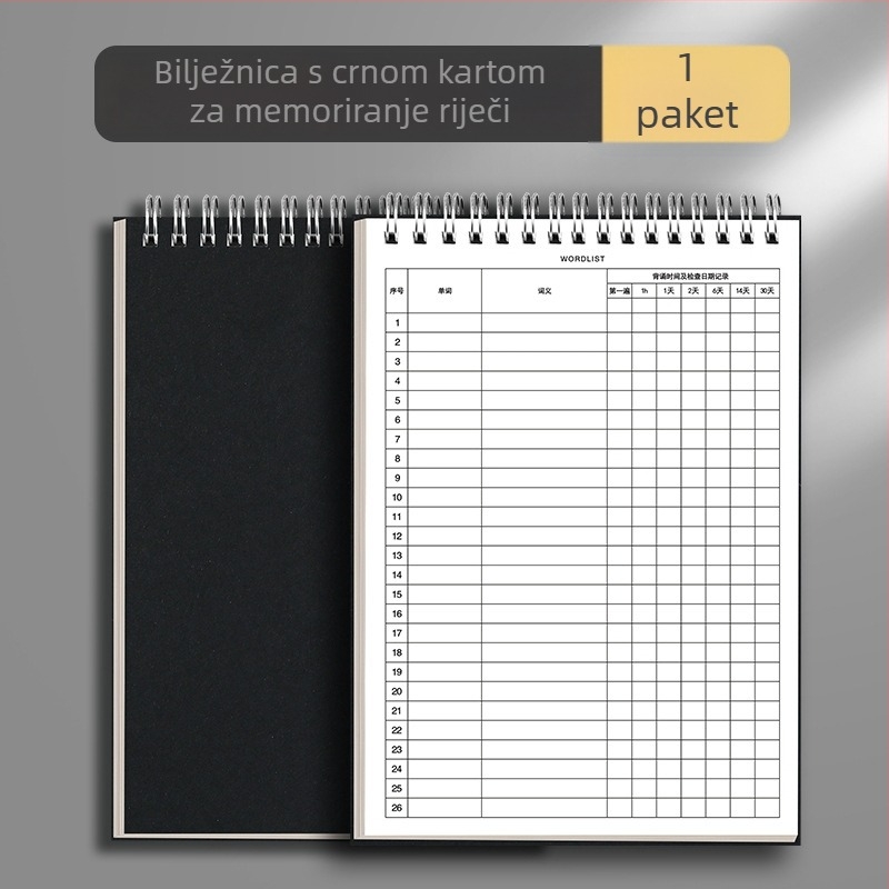 Notes za engleski vokabular – spiralno povezivanje, papirnata korica, tekstualni materijal: drveni celulozni pulpa, 80 g papir