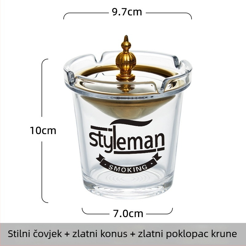 Stakleni pepelnjak s oblikom lijevka, sprječava rasipanje pepela i miris dima, s odlagalištem za pohranu