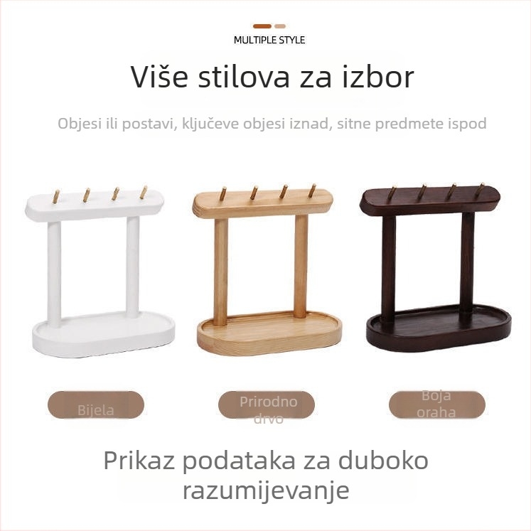 Drveni stolni držač ključeva i organizator nakita — skandinavski stil, višenamjenski, jedan nivo