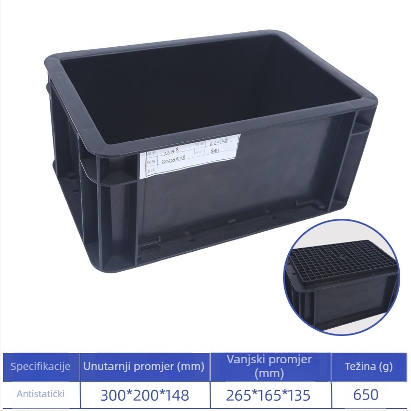Antistatična PP kutija za prijenos, debeli zidovi, 0,6 kg, s poklopcem