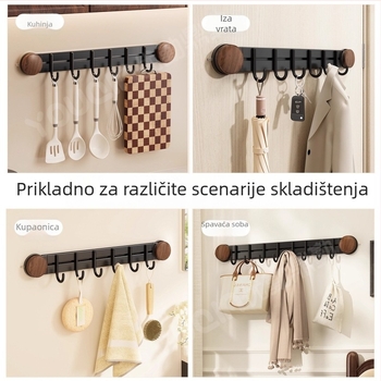 Kuhinjski zidni držač s kukom, bez montaže, drveni, pravokutni, pogodan za kut