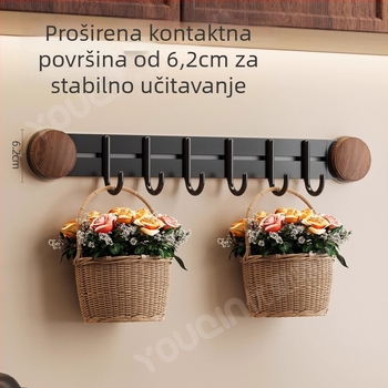 Kuhinjski zidni držač s kukom, bez montaže, drveni, pravokutni, pogodan za kut