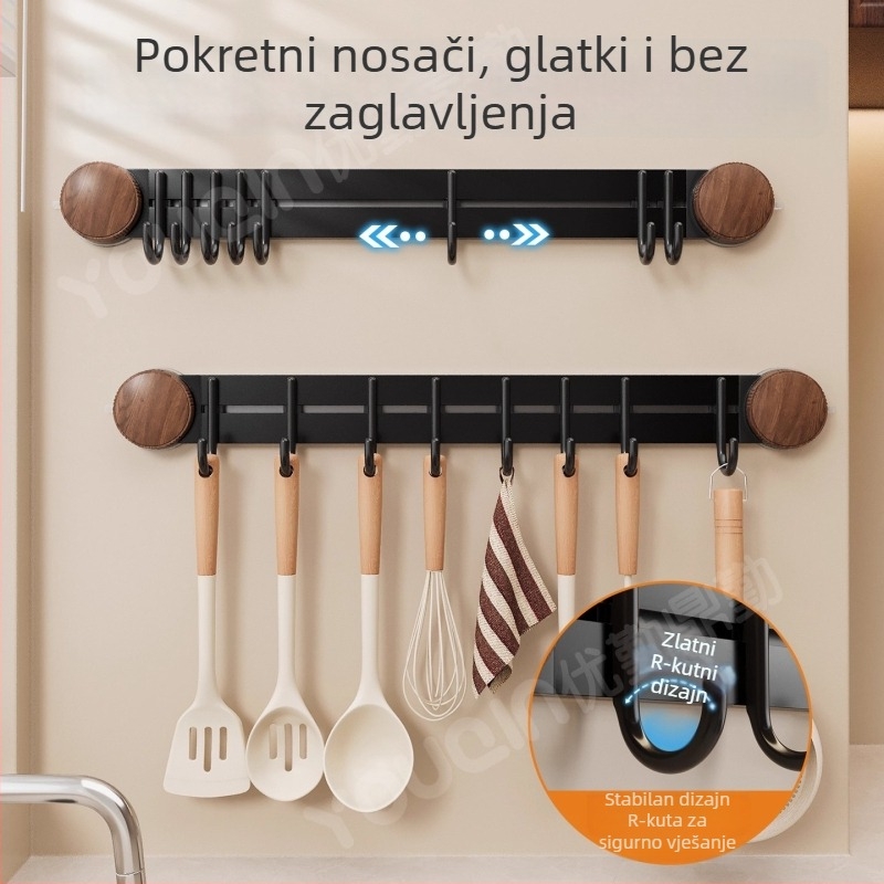 Kuhinjski zidni držač s kukom, bez montaže, drveni, pravokutni, pogodan za kut