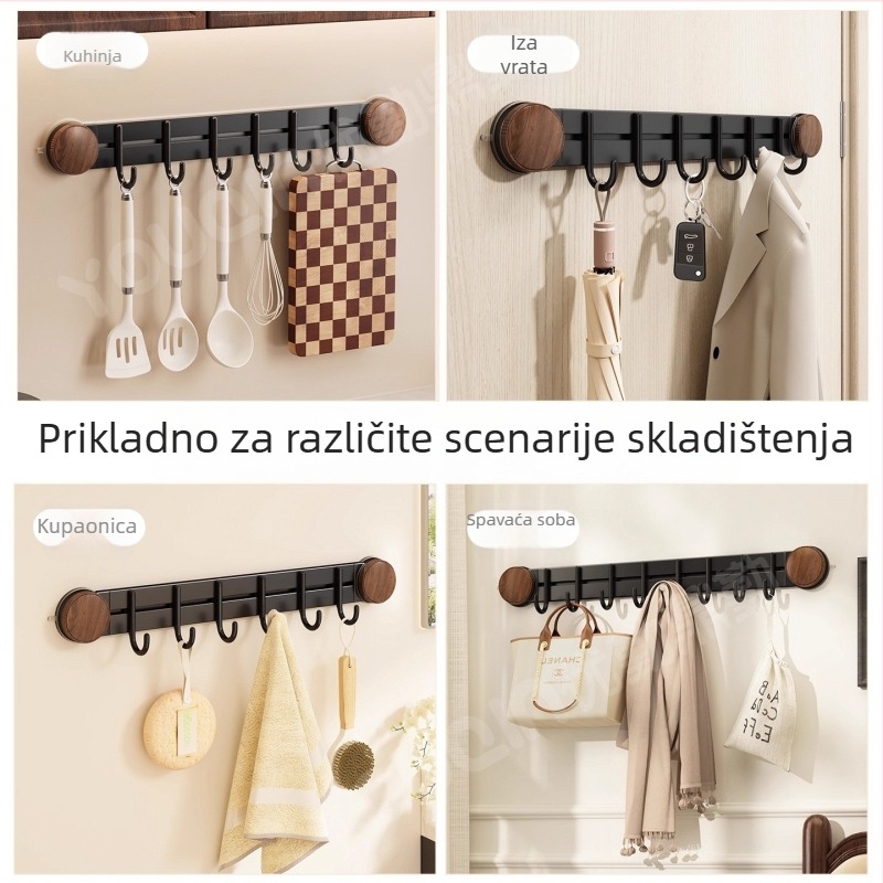 Kuhinjski zidni držač s kukom, bez montaže, drveni, pravokutni, pogodan za kut
