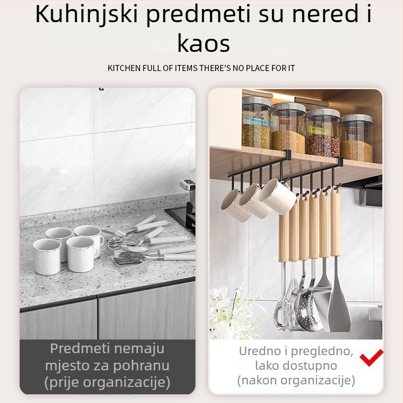 Nehrđajući čelični kuhinjski stalak s kukom, 1 etaža, ispod ormarića, višestruka upotreba