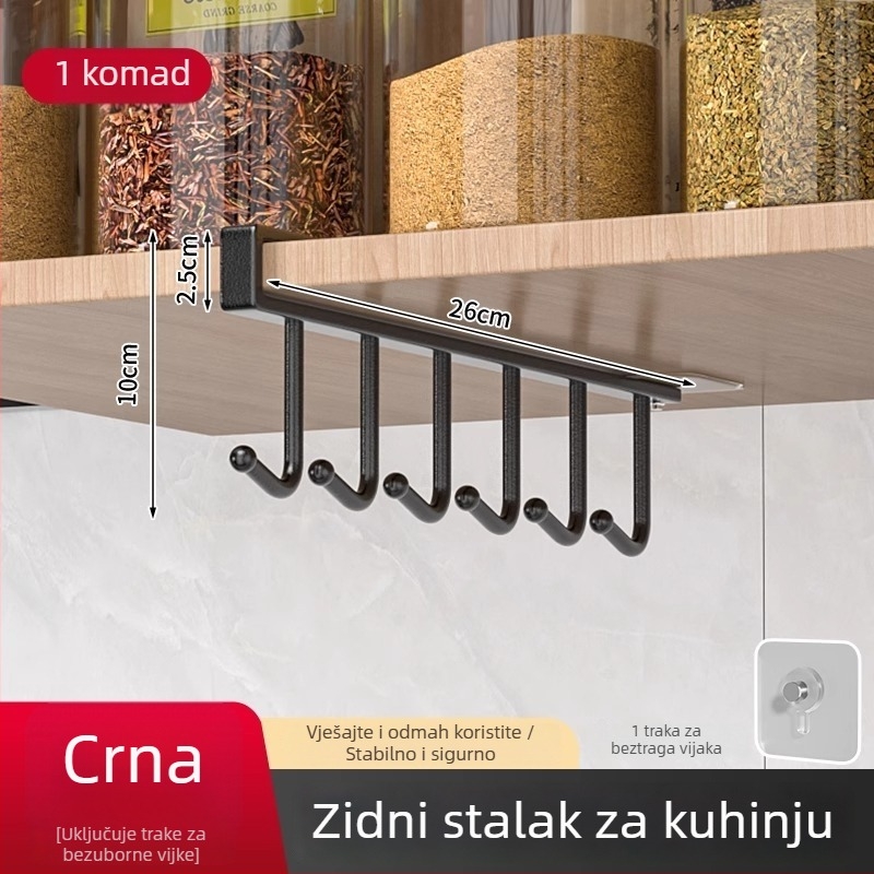 Nehrđajući čelični kuhinjski stalak s kukom, 1 etaža, ispod ormarića, višestruka upotreba
