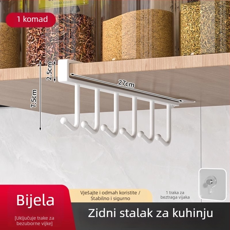 Nehrđajući čelični kuhinjski stalak s kukom, 1 etaža, ispod ormarića, višestruka upotreba
