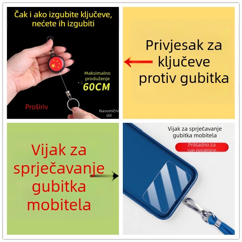 Ključni lančić s mehanizmom za sprječavanje gubitka i izvučnim kabelom, plastično kućište, crtani stil