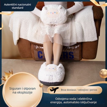 USB napajana vrećica za toplu vodu za zagrijavanje trbuha i stopala, crtani pliš papuče sa silikonskom tabanicom