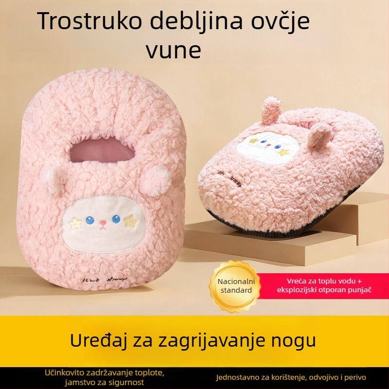 USB napajana vrećica za toplu vodu za zagrijavanje trbuha i stopala, crtani pliš papuče sa silikonskom tabanicom