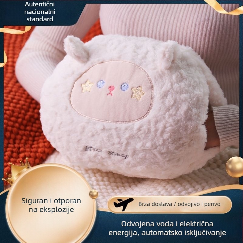 USB napajana vrećica za toplu vodu za zagrijavanje trbuha i stopala, crtani pliš papuče sa silikonskom tabanicom