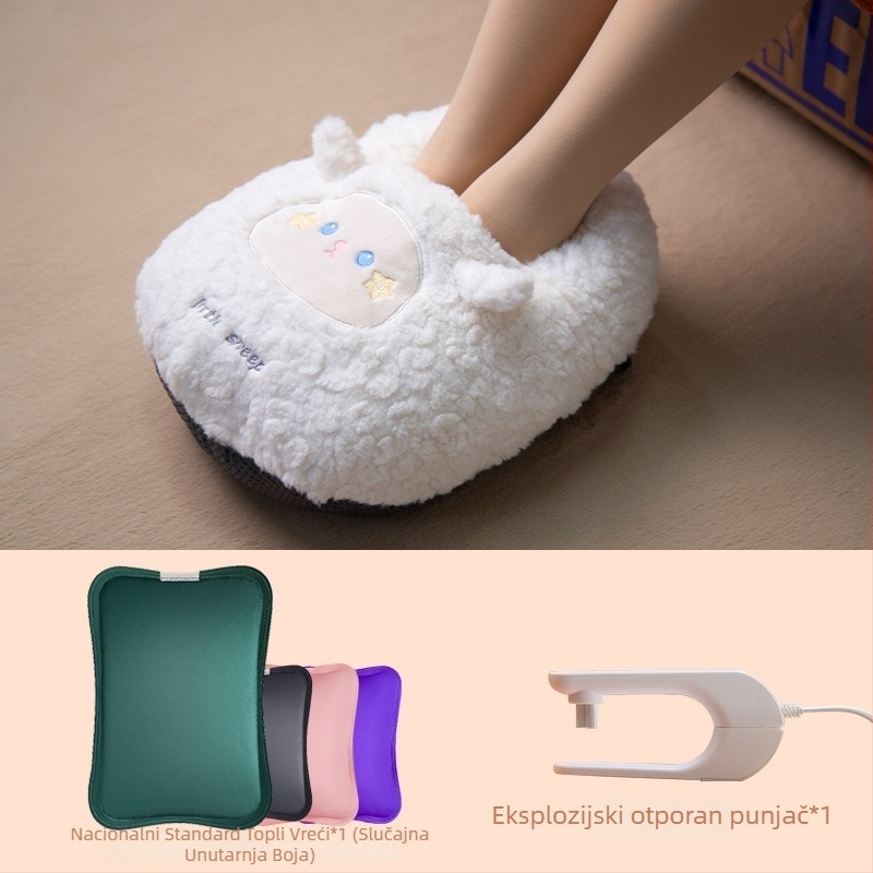 USB napajana vrećica za toplu vodu za zagrijavanje trbuha i stopala, crtani pliš papuče sa silikonskom tabanicom