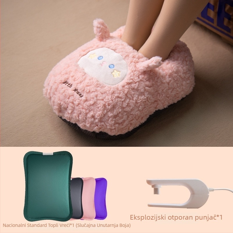 USB napajana vrećica za toplu vodu za zagrijavanje trbuha i stopala, crtani pliš papuče sa silikonskom tabanicom