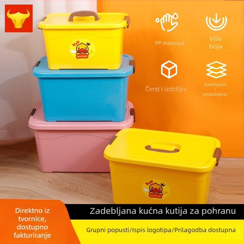 Plastična kutija za skladištenje za kućnu upotrebu – višenamjenski organizator za odjeću, igračke i sitnice, prijenosna kutija ispod kreveta s dizajnom žutog patka