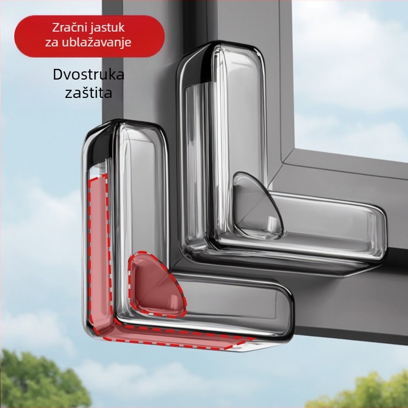 Dječja zaštita kutu prozora – pravokutnog oblika, zaštita od udara s zračnim jastučićem, prozirna