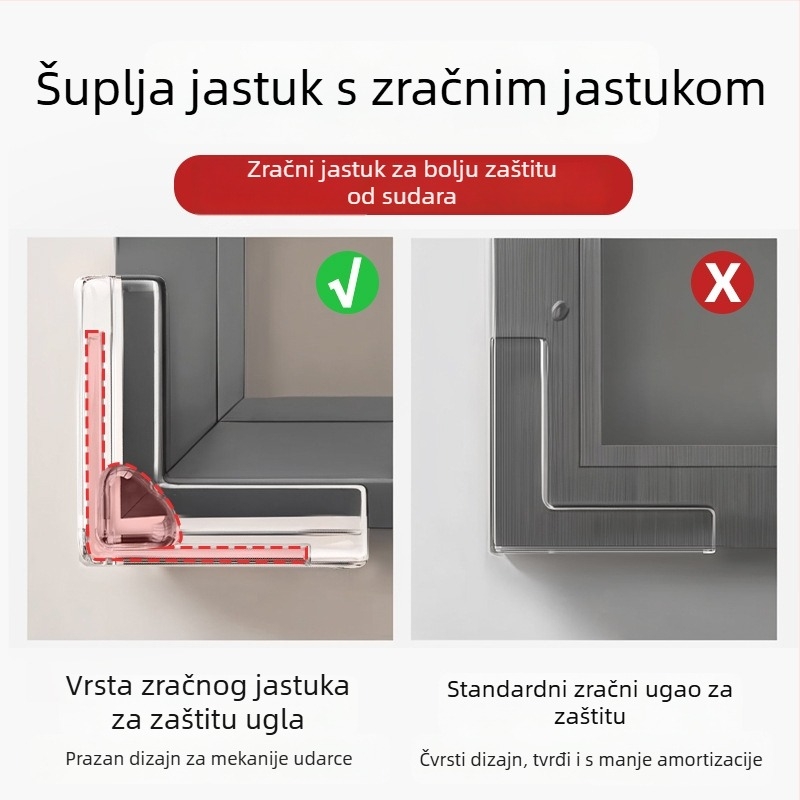 Dječja zaštita kutu prozora – pravokutnog oblika, zaštita od udara s zračnim jastučićem, prozirna