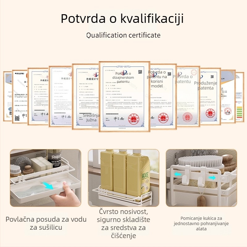 Kuhinjski zidni držač za skladištenje s mrežom od željeza, bez bušenja, za pohranu krpa i odvodnu košaru iznad sudopera
