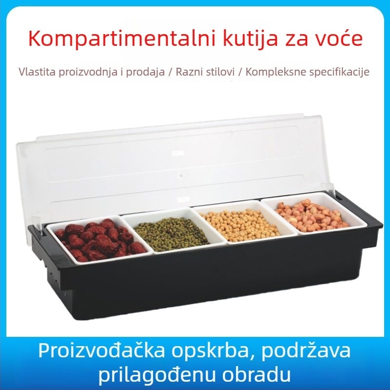 Plastična kutija s odjeljcima za voće i začine, prostor za bar stol, odjeljci za čvrste začine, moderan minimalistički dizajn, vrhunska kvaliteta
