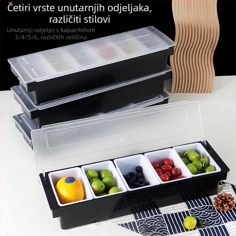 Plastična kutija s odjeljcima za voće i začine, prostor za bar stol, odjeljci za čvrste začine, moderan minimalistički dizajn, vrhunska kvaliteta