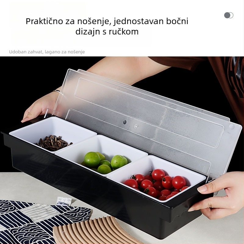 Plastična kutija s odjeljcima za voće i začine, prostor za bar stol, odjeljci za čvrste začine, moderan minimalistički dizajn, vrhunska kvaliteta