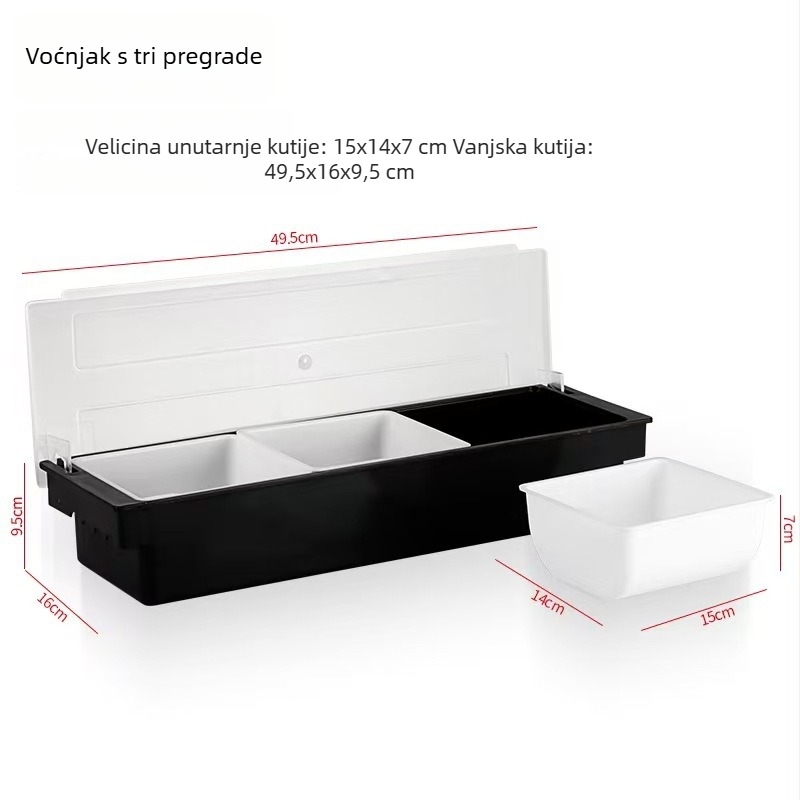 Plastična kutija s odjeljcima za voće i začine, prostor za bar stol, odjeljci za čvrste začine, moderan minimalistički dizajn, vrhunska kvaliteta