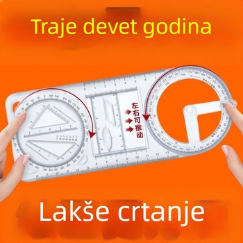 Multifunkcionalno crtaće ravnalo s rotirajućim šablonom za učenike