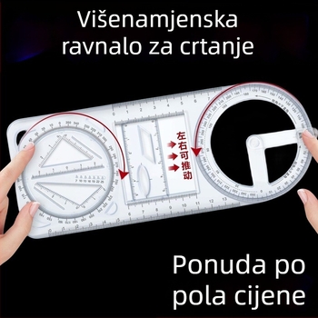 Multifunkcionalno crtaće ravnalo s rotirajućim šablonom za učenike