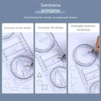 Multifunkcionalno crtaće ravnalo s rotirajućim šablonom za učenike