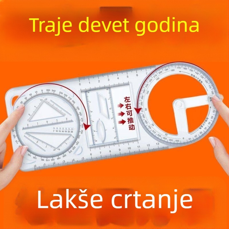 Multifunkcionalno crtaće ravnalo s rotirajućim šablonom za učenike