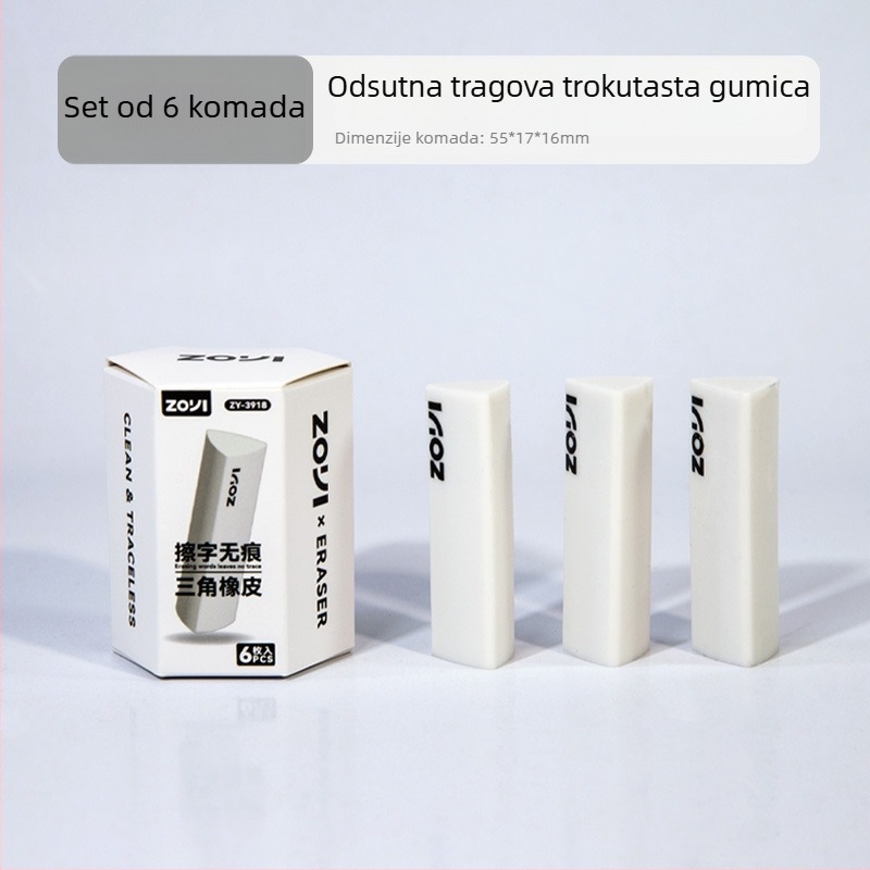Trokutna gumica za crtanje i ispite, bez vlakana, izuzetno čista, Zhuoyi marka, model ZY-3918, moguć tisak logotipa, prilagodljivo